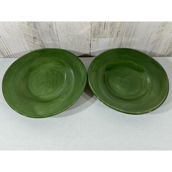 Pottery Barn Sausalito Moss Green 10” Salad Plates Set of 2 Hand-painted Mexico - Picture 1 of 6